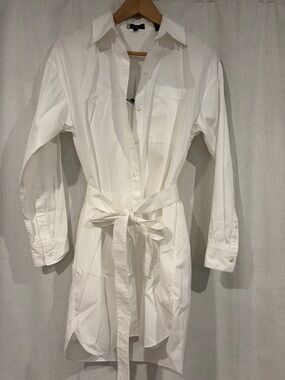 Theory White Button-Front Shirt Dress with Tie Belt